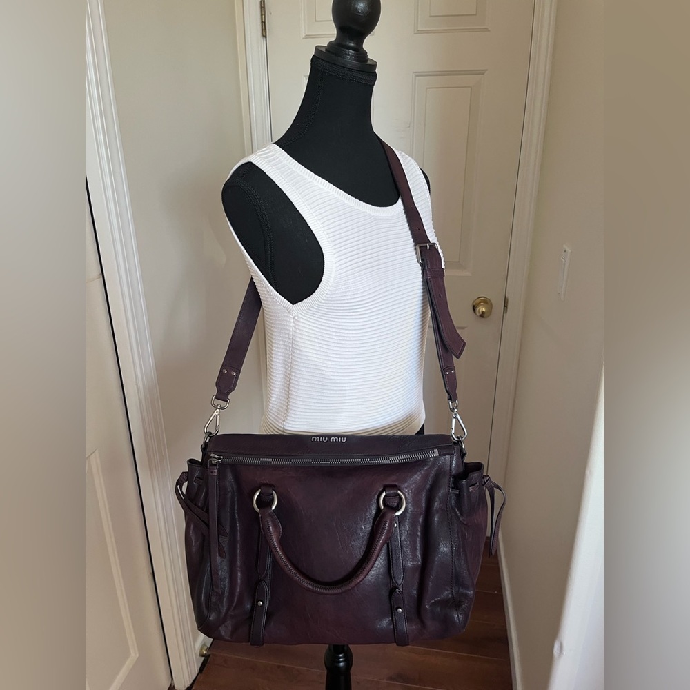 Miu Miu Brown Leather Tote Bag/ Crossbody Bag, Lambskin Leather - Picture 15 of 16